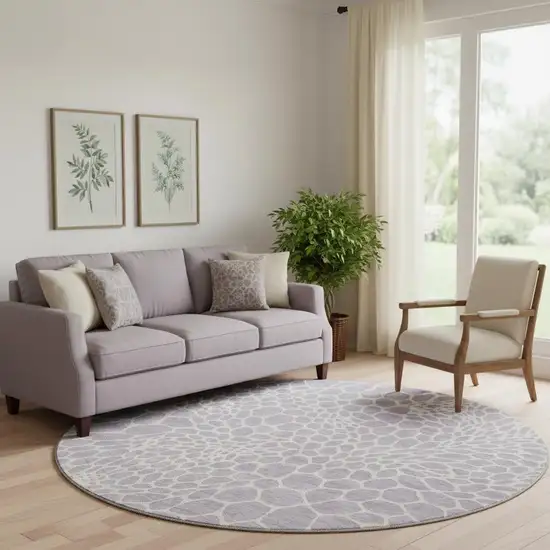 8' Lilac And Ivory Geometric Washable Round Rug With UV Protection Photo 1