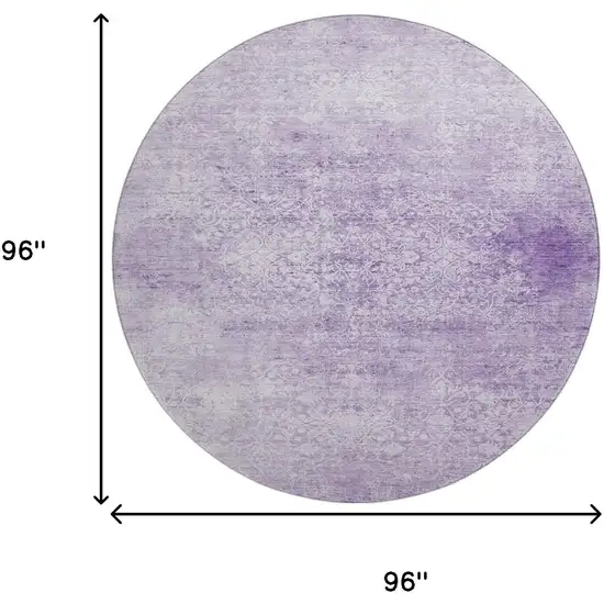 8' Lilac And Ivory Oriental Washable Round Rug With UV Protection Photo 9