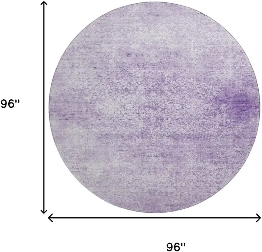 8' Lilac And Ivory Oriental Washable Round Rug With UV Protection Photo 9