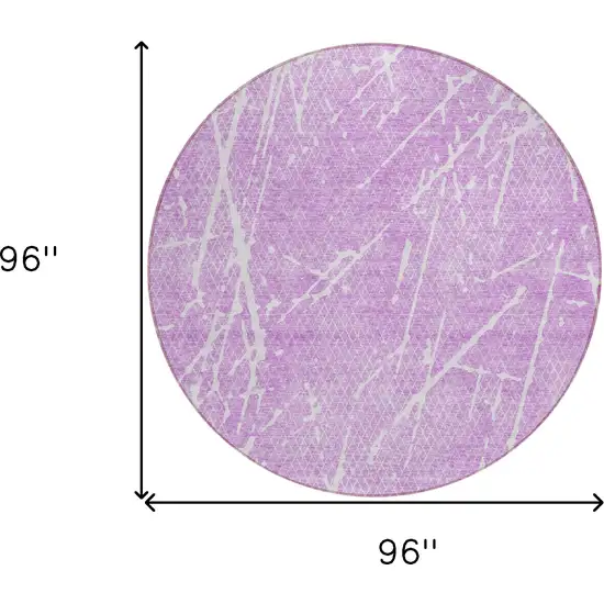 8' Lilac And Ivory Round Abstract Washable Indoor Outdoor Area Rug Photo 6