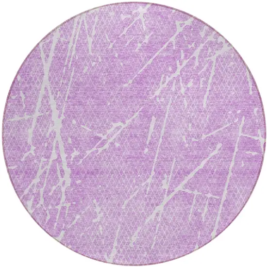 8' Lilac And Ivory Round Abstract Washable Indoor Outdoor Area Rug Photo 1