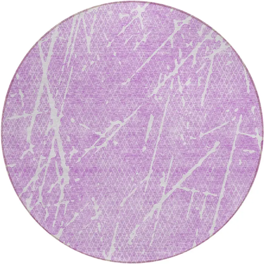 8' Lilac And Ivory Round Abstract Washable Indoor Outdoor Area Rug Photo 1