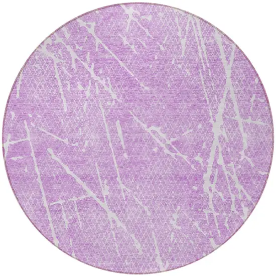 8' Lilac And Ivory Round Abstract Washable Indoor Outdoor Area Rug Photo 3