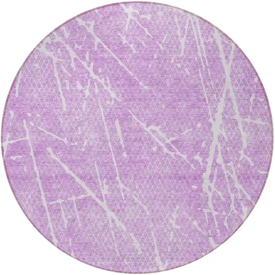 8' Lilac And Ivory Round Abstract Washable Indoor Outdoor Area Rug Photo 3