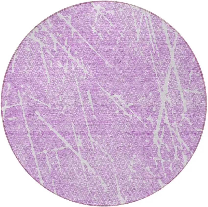 8' Lilac And Ivory Round Abstract Washable Indoor Outdoor Area Rug Photo 3