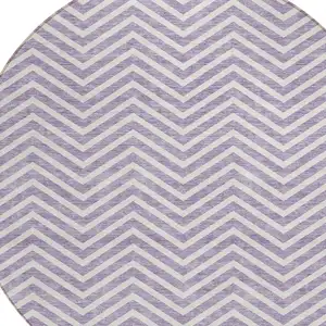 Photo of 8' Lilac And Ivory Round Chevron Washable Indoor Outdoor Area Rug