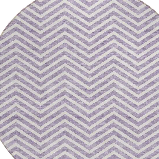 8' Lilac And Ivory Round Chevron Washable Indoor Outdoor Area Rug Photo 5