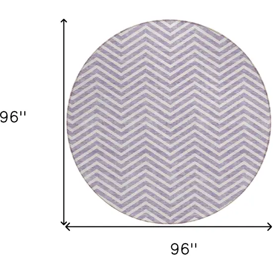 8' Lilac And Ivory Round Chevron Washable Indoor Outdoor Area Rug Photo 3