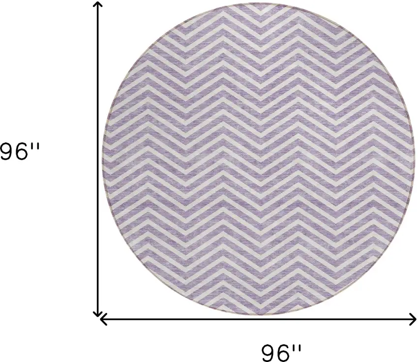 8' Lilac And Ivory Round Chevron Washable Indoor Outdoor Area Rug Photo 3