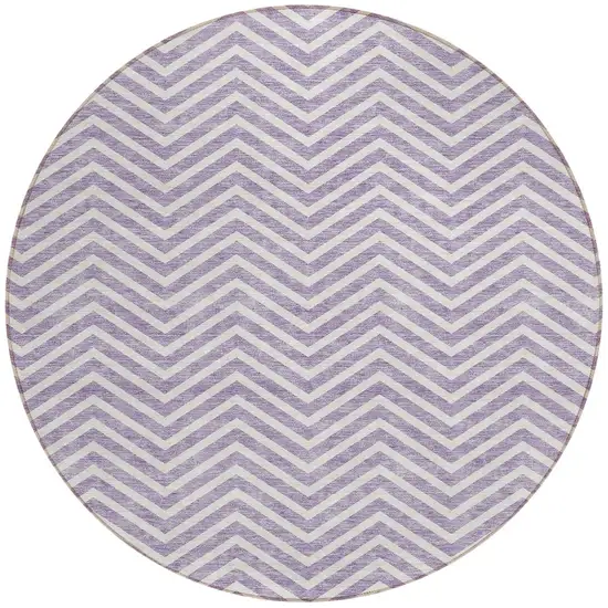 8' Lilac And Ivory Round Chevron Washable Indoor Outdoor Area Rug Photo 6