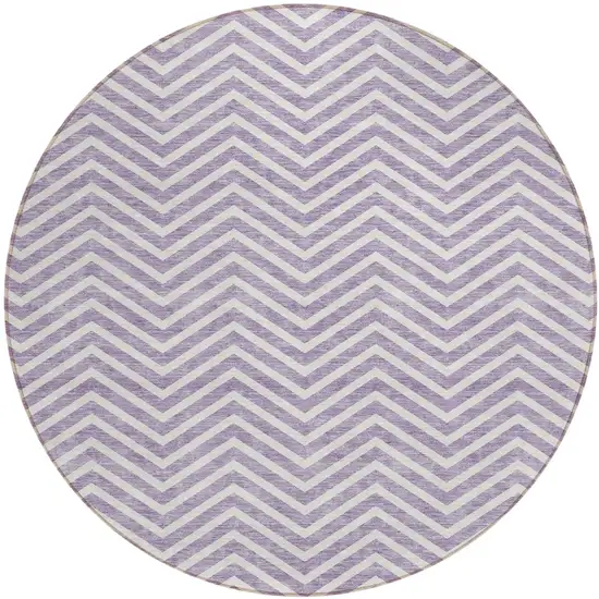 8' Lilac And Ivory Round Chevron Washable Indoor Outdoor Area Rug Photo 2