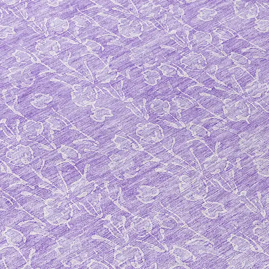8' Lilac And Ivory Round Floral Washable Indoor Outdoor Area Rug Photo 8