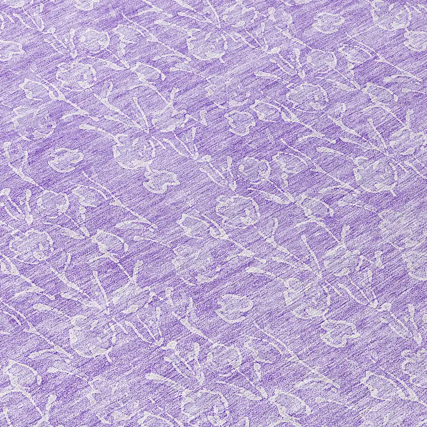 8' Lilac And Ivory Round Floral Washable Indoor Outdoor Area Rug Photo 8