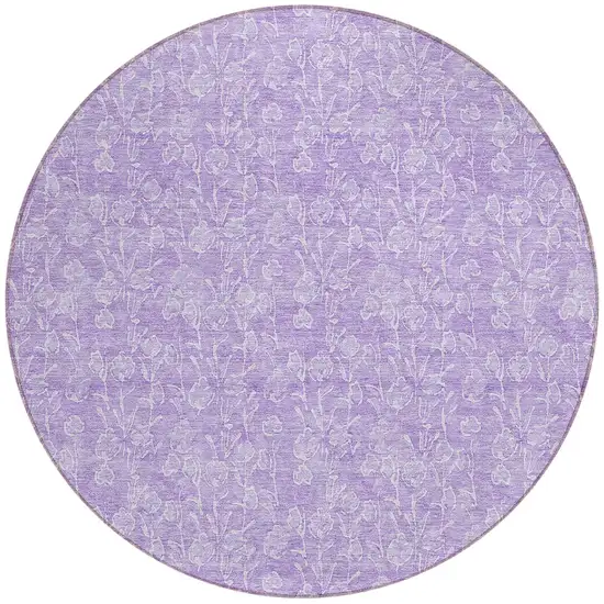 8' Lilac And Ivory Round Floral Washable Indoor Outdoor Area Rug Photo 5
