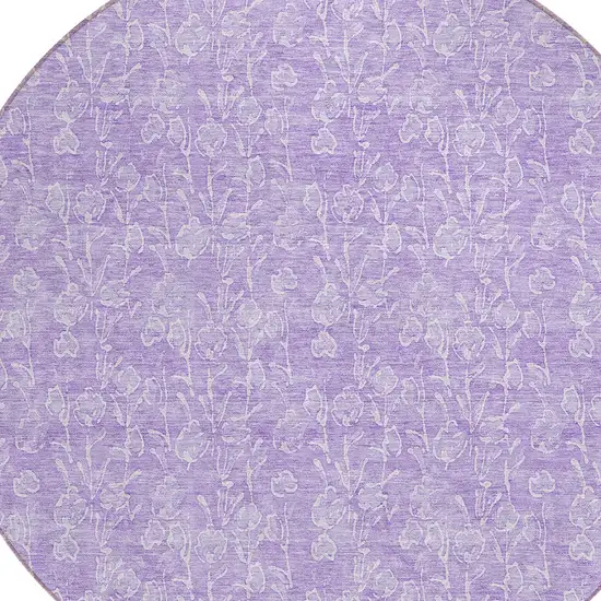 8' Lilac And Ivory Round Floral Washable Indoor Outdoor Area Rug Photo 4