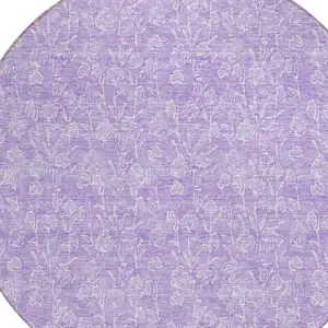 Photo of 8' Lilac And Ivory Round Floral Washable Indoor Outdoor Area Rug