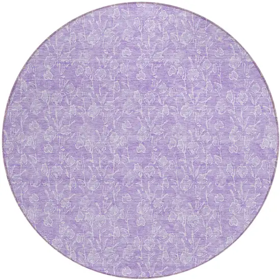 8' Lilac And Ivory Round Floral Washable Indoor Outdoor Area Rug Photo 2