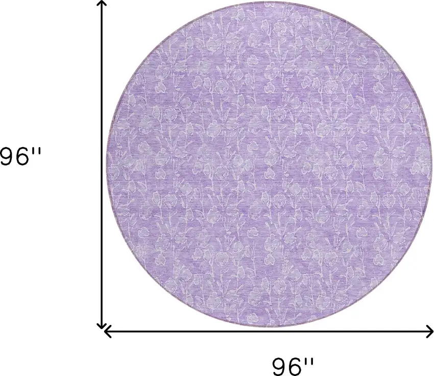 8' Lilac And Ivory Round Floral Washable Indoor Outdoor Area Rug Photo 3