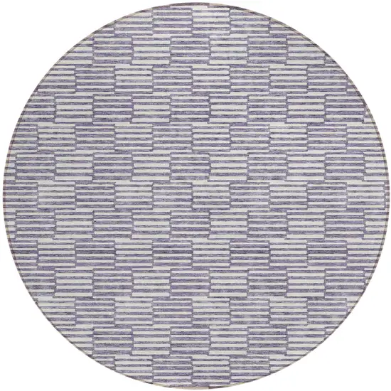 8' Lilac And Ivory Round Geometric Washable Indoor Outdoor Area Rug Photo 2