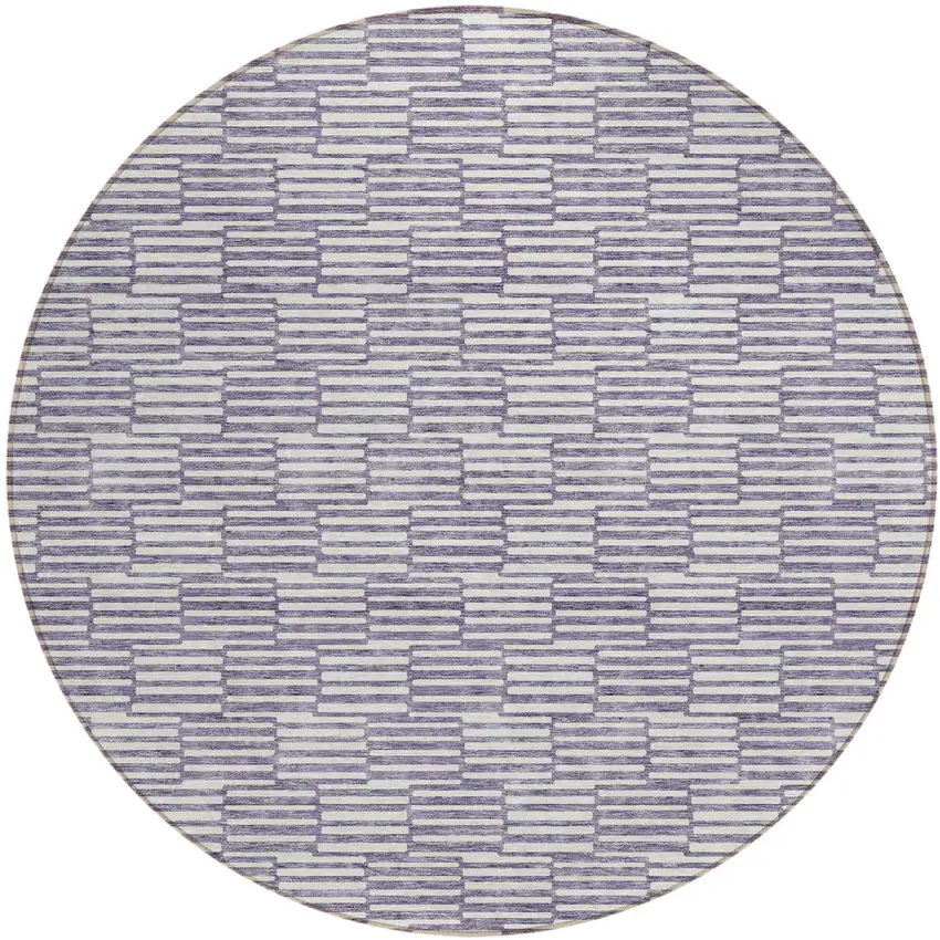 8' Lilac And Ivory Round Geometric Washable Indoor Outdoor Area Rug Photo 2