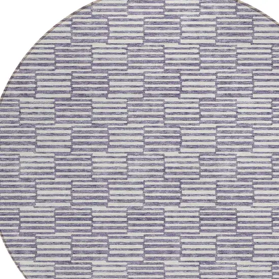 8' Lilac And Ivory Round Geometric Washable Indoor Outdoor Area Rug Photo 4
