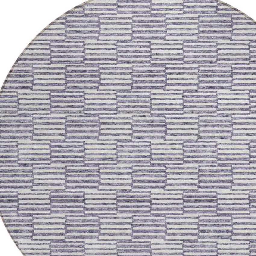 8' Lilac And Ivory Round Geometric Washable Indoor Outdoor Area Rug Photo 4