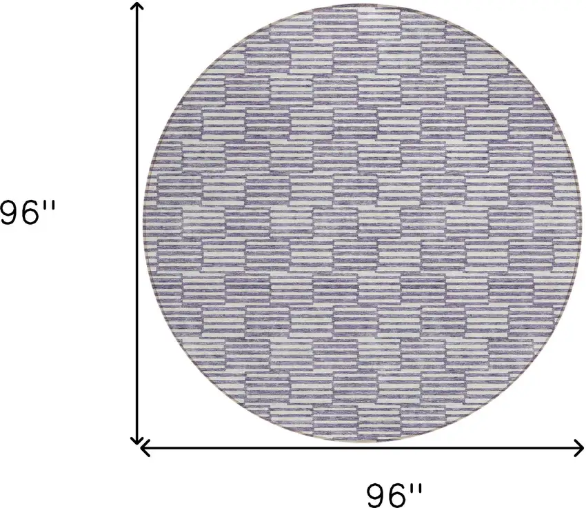 8' Lilac And Ivory Round Geometric Washable Indoor Outdoor Area Rug Photo 3