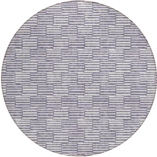 8' Lilac And Ivory Round Geometric Washable Indoor Outdoor Area Rug Photo 5