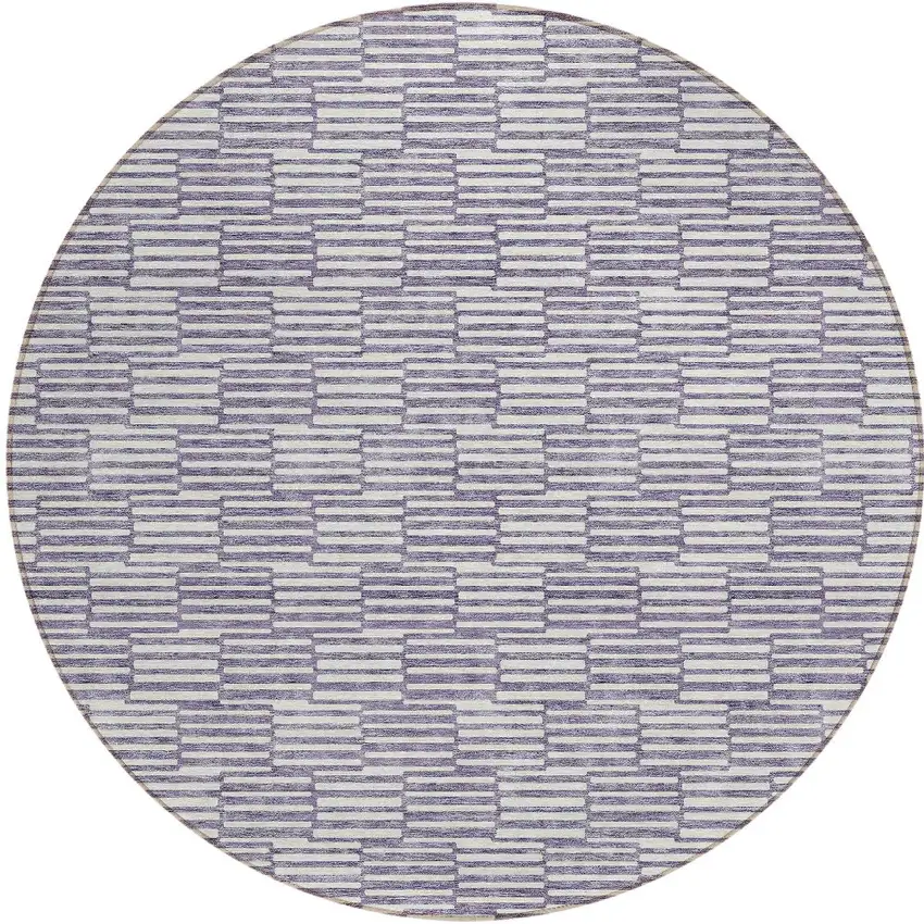 8' Lilac And Ivory Round Geometric Washable Indoor Outdoor Area Rug Photo 5