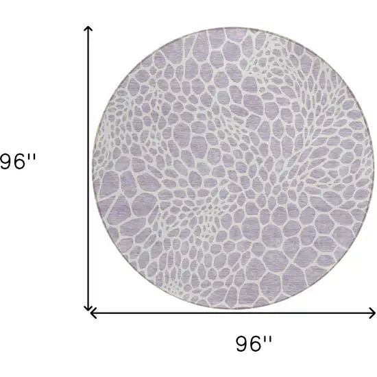 8' Lilac And Ivory Round Geometric Washable Indoor Outdoor Area Rug Photo 3