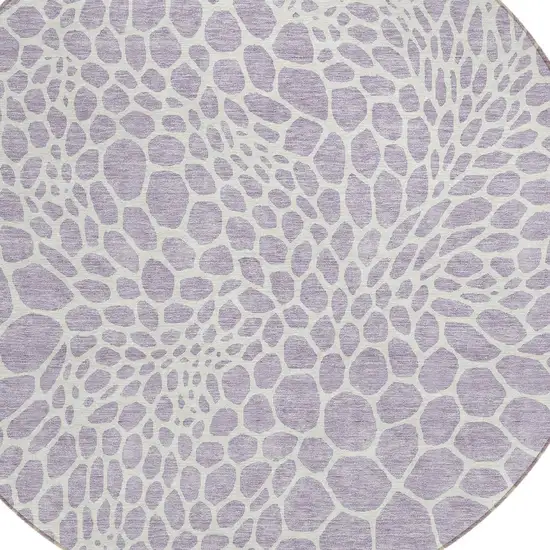 8' Lilac And Ivory Round Geometric Washable Indoor Outdoor Area Rug Photo 4