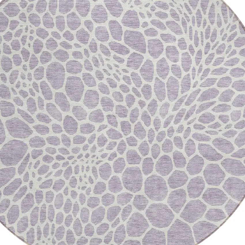 8' Lilac And Ivory Round Geometric Washable Indoor Outdoor Area Rug Photo 4