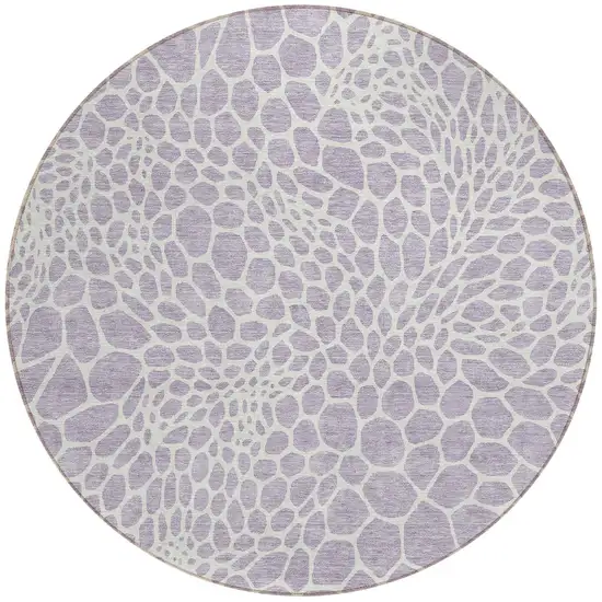8' Lilac And Ivory Round Geometric Washable Indoor Outdoor Area Rug Photo 5