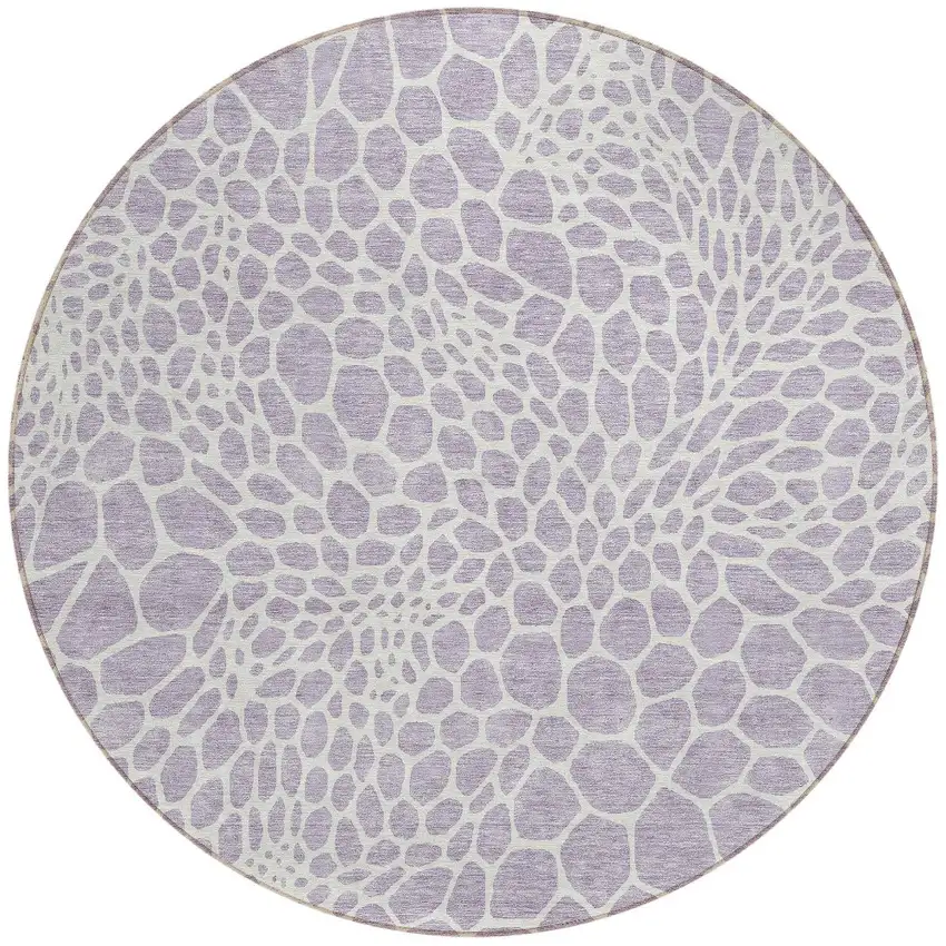 8' Lilac And Ivory Round Geometric Washable Indoor Outdoor Area Rug Photo 5
