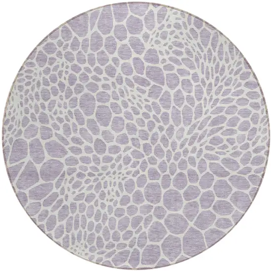 8' Lilac And Ivory Round Geometric Washable Indoor Outdoor Area Rug Photo 2