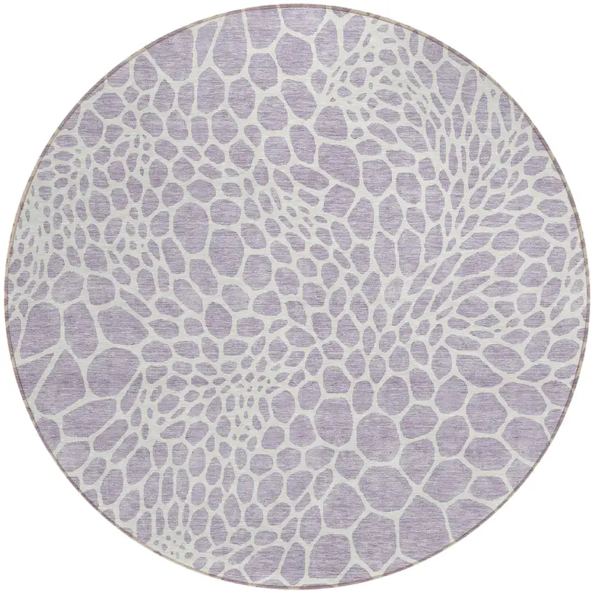 8' Lilac And Ivory Round Geometric Washable Indoor Outdoor Area Rug Photo 2