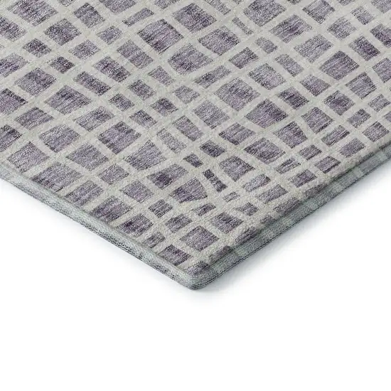 8' Lilac And Ivory Striped Washable Round Rug With UV Protection Photo 7