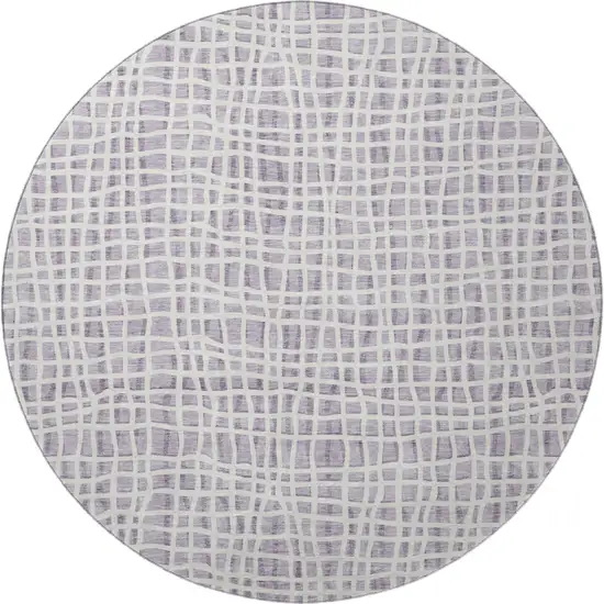 8' Lilac And Ivory Striped Washable Round Rug With UV Protection Photo 4