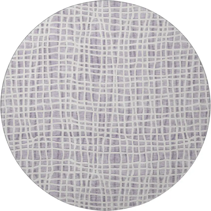 8' Lilac And Ivory Striped Washable Round Rug With UV Protection Photo 4