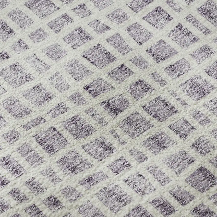 8' Lilac And Ivory Striped Washable Round Rug With UV Protection Photo 9