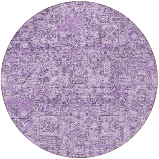 8' Lilac And Purple Round Floral Washable Indoor Outdoor Area Rug Photo 5
