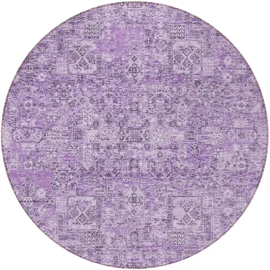 8' Lilac And Purple Round Floral Washable Indoor Outdoor Area Rug Photo 5