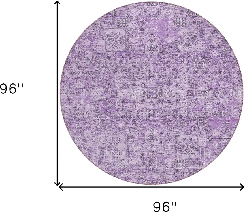 8' Lilac And Purple Round Floral Washable Indoor Outdoor Area Rug Photo 3