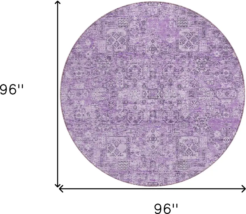 8' Lilac And Purple Round Floral Washable Indoor Outdoor Area Rug Photo 3
