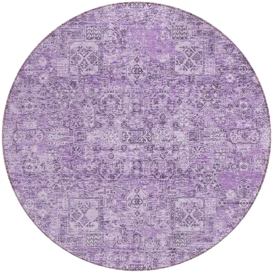 8' Lilac And Purple Round Floral Washable Indoor Outdoor Area Rug Photo 2