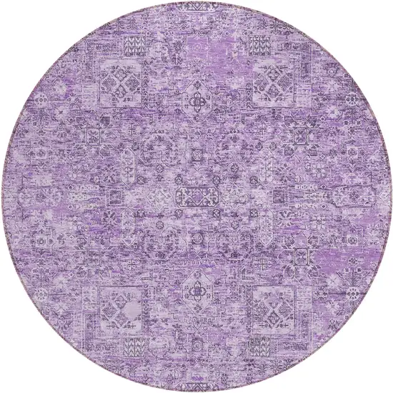 8' Lilac And Purple Round Floral Washable Indoor Outdoor Area Rug Photo 2