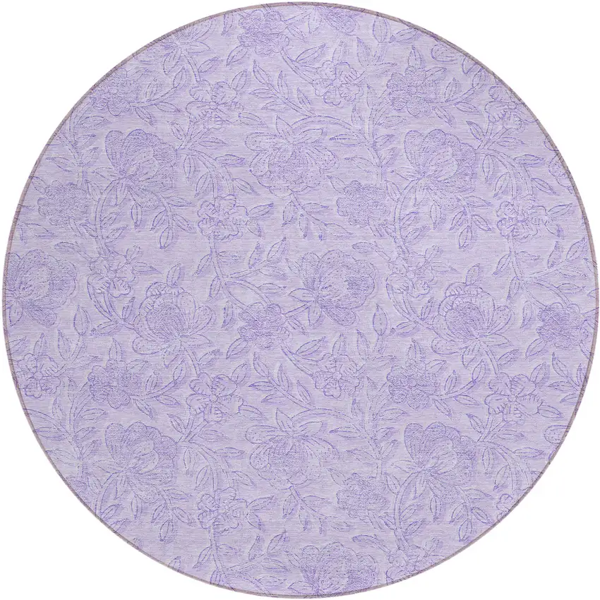 8' Lilac And Purple Round Floral Washable Indoor Outdoor Area Rug Photo 2