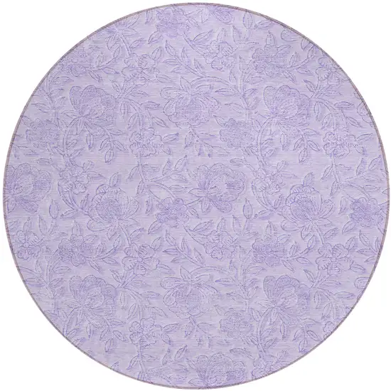 8' Lilac And Purple Round Floral Washable Indoor Outdoor Area Rug Photo 2