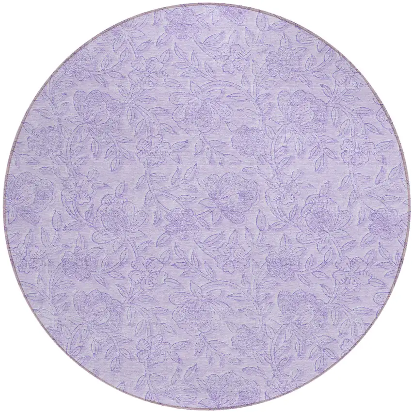 8' Lilac And Purple Round Floral Washable Indoor Outdoor Area Rug Photo 2
