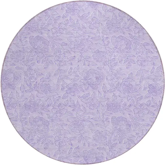 8' Lilac And Purple Round Floral Washable Indoor Outdoor Area Rug Photo 2
